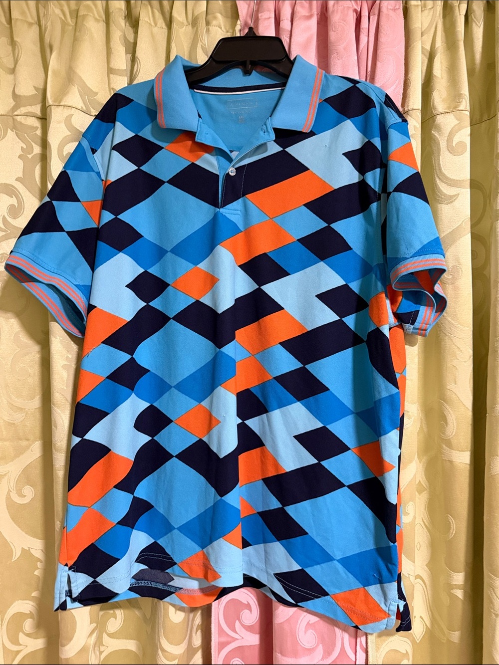 Club Room Blue, Navy & Orange Geometric Polo